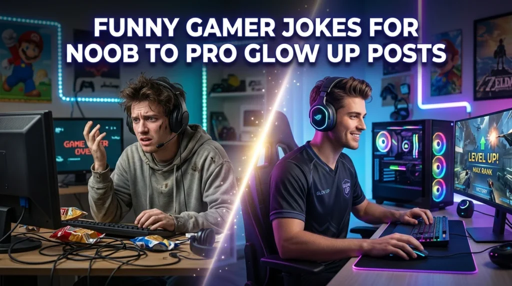 Funny Gamer Jokes for Noob to Pro Glow Up Posts