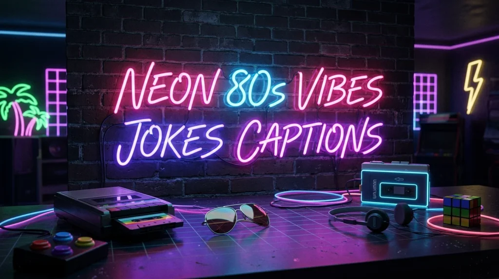 Neon 80s Vibes Jokes Captions