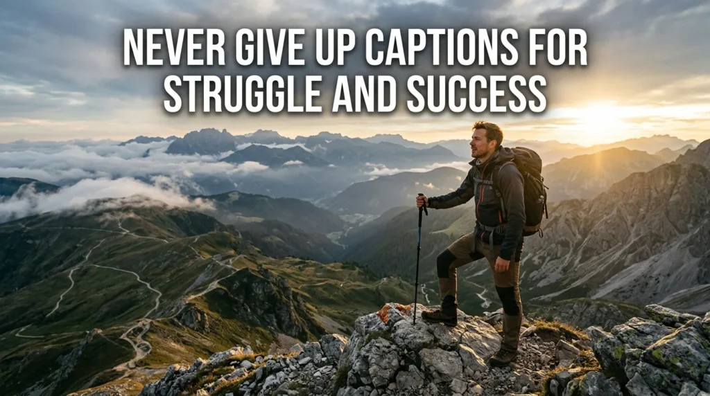 Never Give Up Captions for Struggle and Success